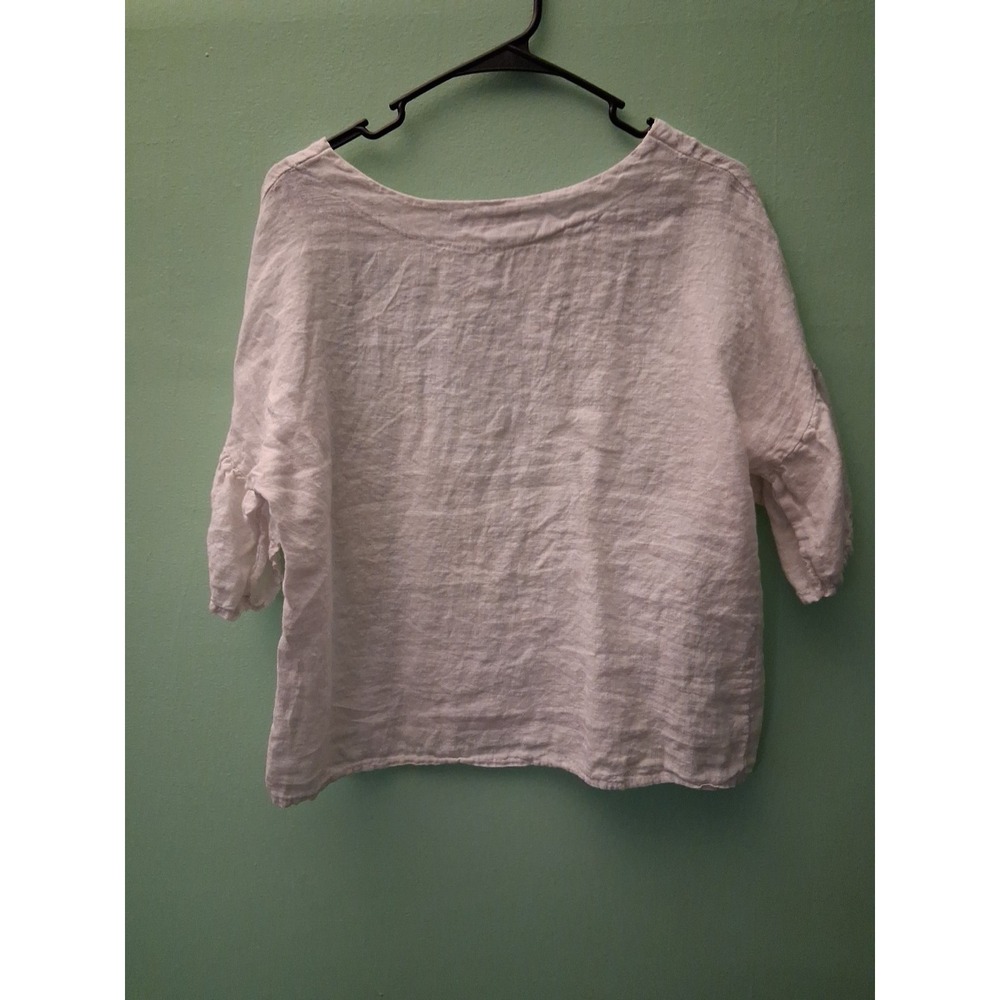 Viola Borghi Top 100% Linen Made In Italy White Boho Beach Flowy Summer Sz S - Picture 5 of 9